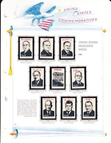 U S 1986 Ameripex Presidents Mint NH Set on White Ace Album Pages - 4 Scans