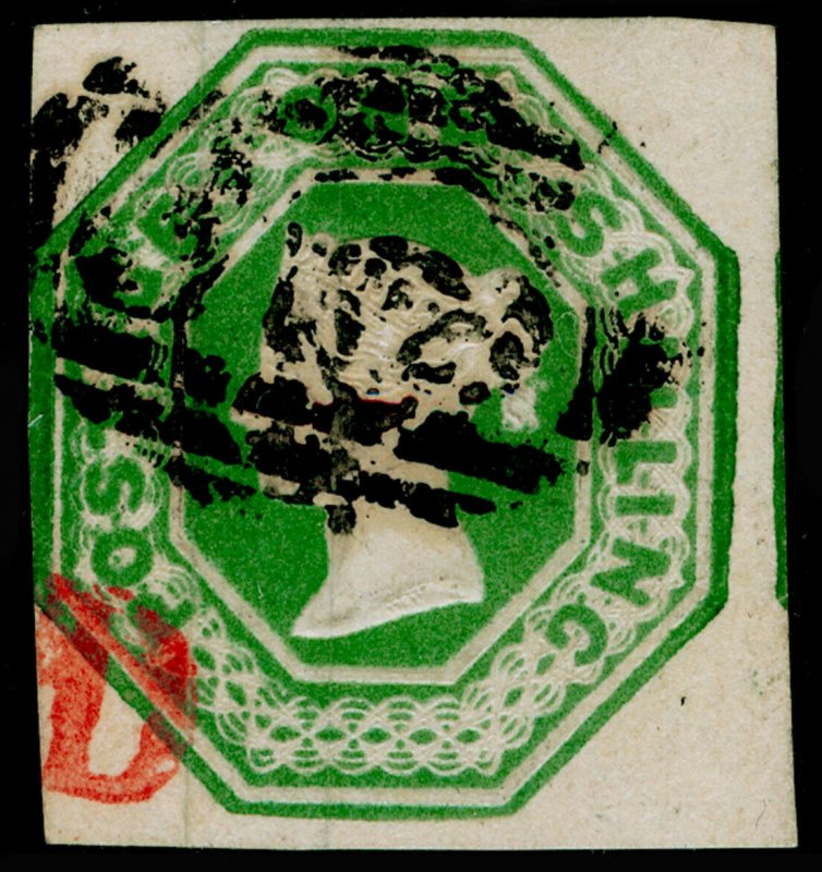 SG56, 1s deep green, CUT SQUARE, FINE USED. Cat £1000.