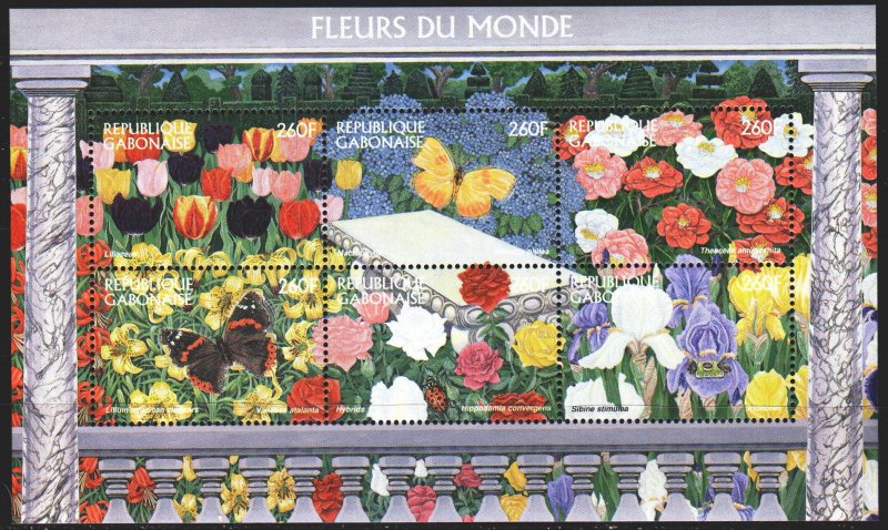 Gabon. 1997. bl92. Flowers, flora, butterflies. MNH.