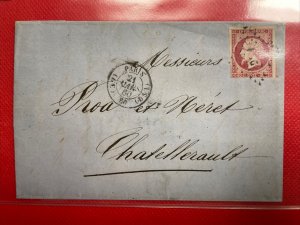 France 1860 Paris cancel on cover, franked Scott 20 