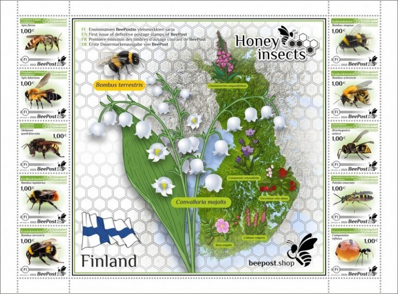 BEEPOST FINLAND - 2022 - Honey Insects - Perf Souv Sheet - M N H - Private Issue