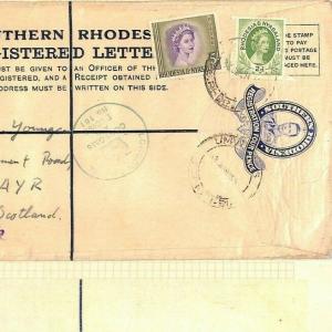 SOUTHERN RHODESIA KGVI Registered Stationery *Umvukwes* QEII 5s High Value Ap582