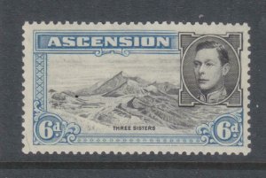 ASCENSION, 1938 KGVI perf. 13 1/2, 6d. Black & Blue, lhm., gum toning.