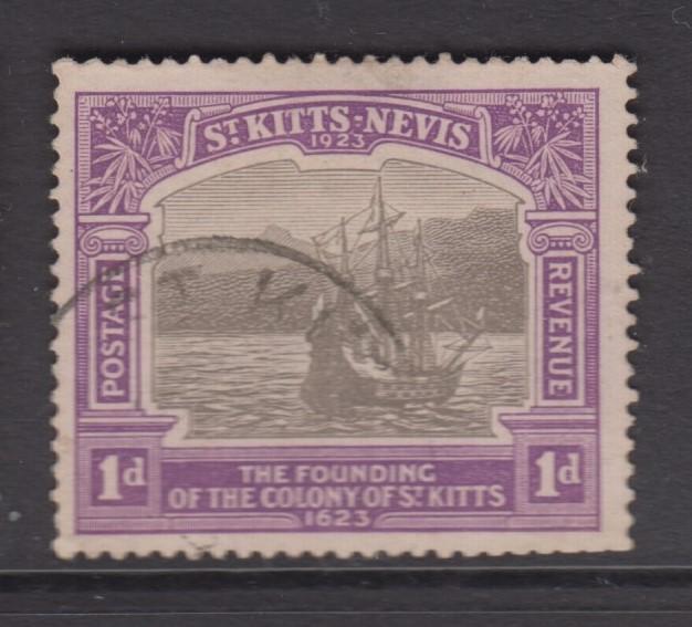 St.Kitts Nevis - Scott 53 - Caravel Old Road Bay- 1923 - FU -Single  1p -Stamp