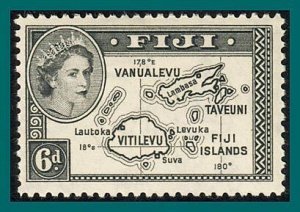 Fiji 1954 Map, 6d mint  #154,SG287