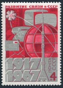 Russia 3358,MNH.Michel 3378. Communications in USSR,1967.Satellites.