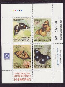 Micronesia-Sc#190-unused NH sheet-Butterflies-Hong Kong 94-I