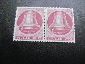 GERMANY BERLIN 1951 MNH  SC 9N74 BELL CORNER MARGIN PAIR XF 120 EUROS (114)