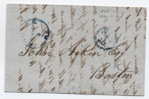 1849 Mobile AL blue way 11 stampless to Boston [6257.20] 