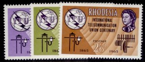 RHODESIA QEII SG351-353, 1965 ITU set, NH MINT.