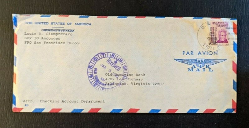 1969 US Navy 17071 BR FPO Airmail Cover to Old Dominion Bank Arlington VA