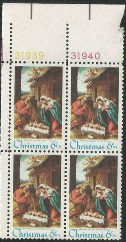 Scott#: 1414 - Christmas Issue - 6 cent -  1970 - Plte Block of Four MNH OG