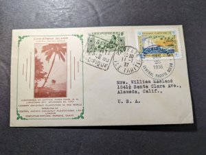 1936 Christmas Island Cover Papeete Tahiti to Alameda CA USA