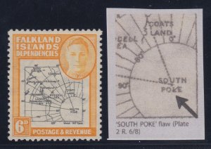 Falkland Islands, SG G6c, MHR South Poke Flaw variety