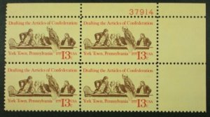 1978 Articles of Confederation Plate Block Of 4 13c Postage Stamps, Sc#1726, MNH