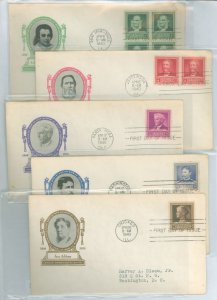 US 874-878 1940 Scientists (part of the famous American series) set of 5 on 5 addressed (typed FDC's with matching loor ...
