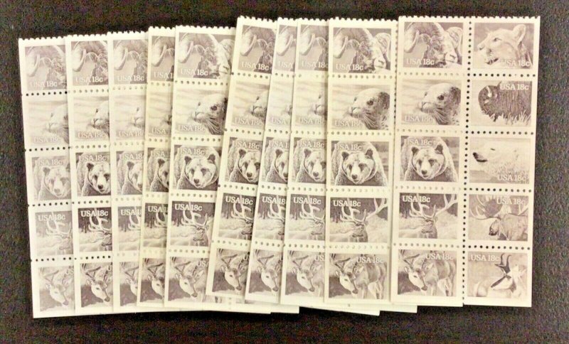 1889a  Wildlife MNH 18 c Lot of 10 booklet panes of 10 w/o tabs  FV $18.00