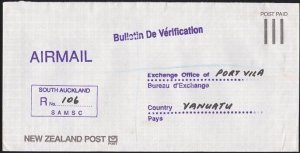 NEW ZEALAND 1992 Official NZ Post registered cover to Vanuatu..............B1887