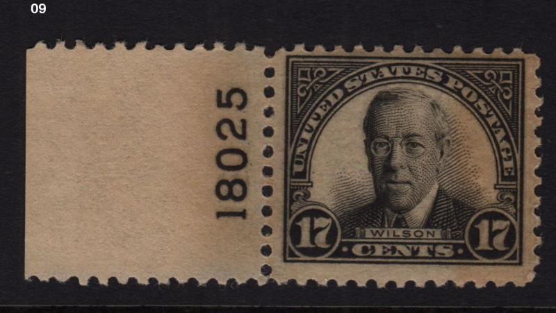 1925 Sc 623 Wilson MNH plate number single, Hebert CV $95