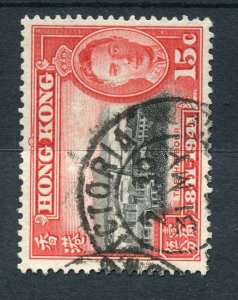 HONG KONG; 1941 early GVI Centenary issue fine used 15c. value Postmark
