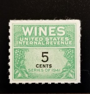 1942 5c U.S. Internal Revenue, Cordial & Wine, Green Scott RE117 Mint NH