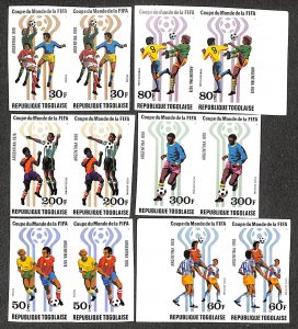Togo 1978, WC Football 6v, imperforated pairs, MNH