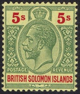 BRITISH SOLOMON ISLANDS 1914 KGV 5/- WMK MULTI CROWN CA