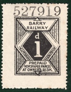 GB Wales BARRY RAILWAY Newspaper QV Parcel Stamp 1d Mint {samwells}WHB38