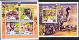 Solomon Islands 2017 Birds Emus sheet +S/S MNH