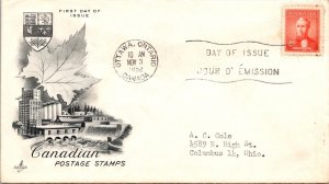 Canada 1952 FDC - Canadian Postage Stamps - 4c Stamp - Ottawa, Ont - F78802