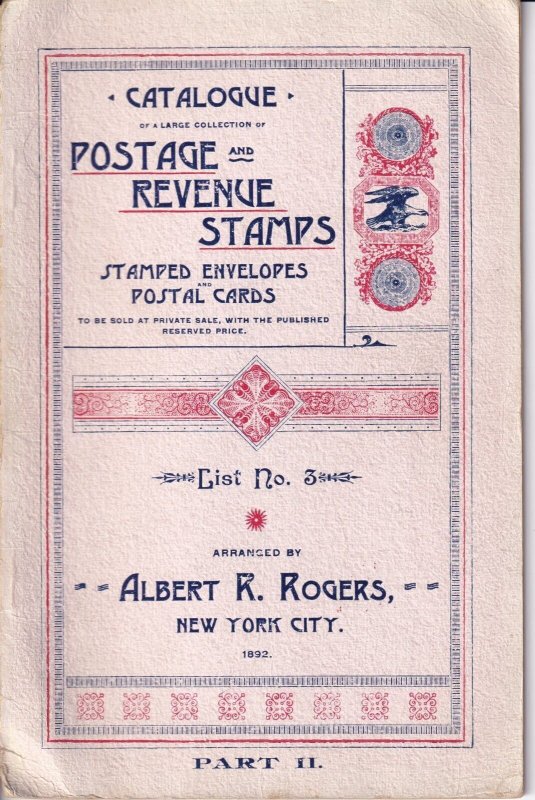 Vintage 1892 Auction Catalog, Albert Rogers, Reviewed by J Walter Scott, no P/R