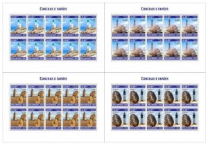 Mozambique - 2021 Seashells and Lighthouses - 4 10 Stamp Sheets - MOZ210302f