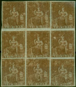 Trinidad 1851 (1d) Purple-Brown SG2 Fine MNH & LMM Block of 9 (2)