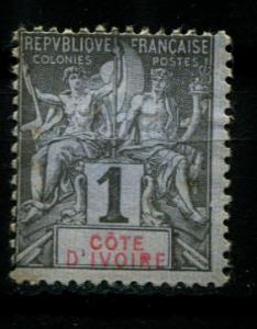 Ivory Coast   1 Mint NG 1892 1c Navigation & Commerce