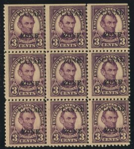 Canal Zone 85a ZONE ZONE Error in Block of 9 Stamps BZ1803