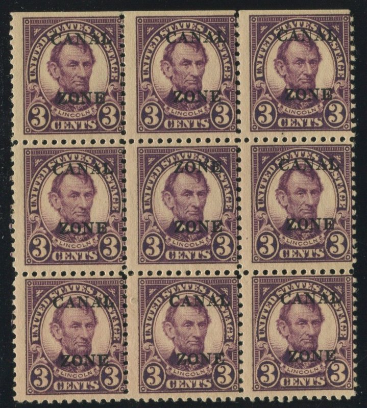 Canal Zone 85a ZONE ZONE Error in Block of 9 Stamps BZ1803