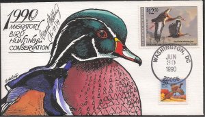 Bernard Goldberg Hand Painted FDC for the Federal 1990 Duck Stamp