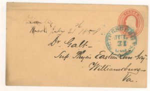 US U2 1853 3c George Washington red on buff entire with a blue Pittsburgh, Jul 31 cirular date postmark.