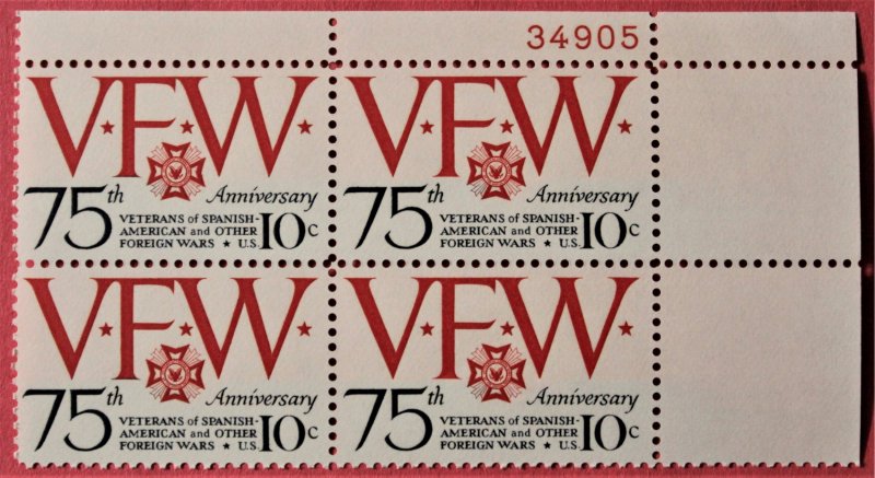 U.S.#1525 VFW 10c Plate Block of 4, MNH.  P#34905 UR