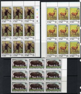 WWF Endangered Animals Congo 1978, 3 High Values Blocks of 9 MNH CV$175