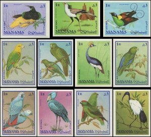 Ajman-Manama 1969 Mi 394-404 Birds Parrot Shoebill Secretarybird Crane Lorikeet