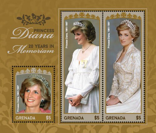 Grenada 2017 - Princess Diana 20 Years in Memoriam - Sheet of 3 Stamps - MNH