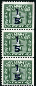 Canada - #FX104 - UNUSED STRIP OF 3, EXCISE TAX, NO GUM - 1934- Item C376AFF7