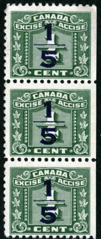 Canada - #FX104 - UNUSED STRIP OF 3, EXCISE TAX, NO GUM - 1934- Item C376AFF7