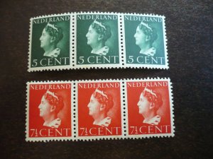 Stamps - Netherlands - Scott# 216-217 - Mint Never Hinged Strips of 3 Stamps