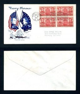 # 791 Block of 4 on First Day Cover with Grimsland cachet dated 1-15-1937