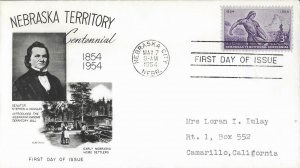 1954 FDC, #1060, 3c Nebraska Territory, Fleetwood