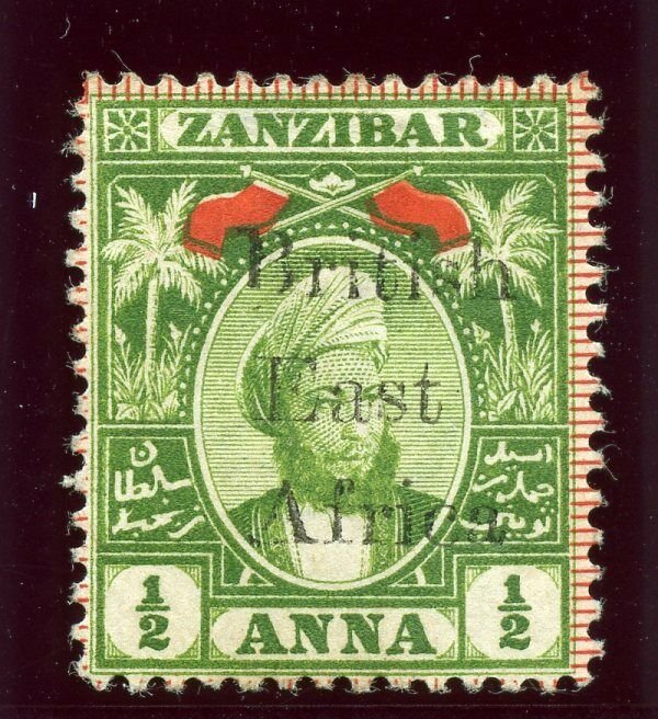 British East Africa 1897 QV ½a green & red MLH. SG 80. Sc 88