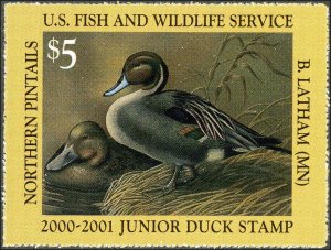 JUNIOR DUCK STAMP #8 2000 SINGLES FROM A BROKEN SHEET LATHHAM BELOW WHOLESALE