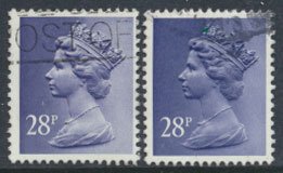 GB Machin 28p SG X975 SC#  MH135 Used / FU  pair for  shades?  see scan detai...